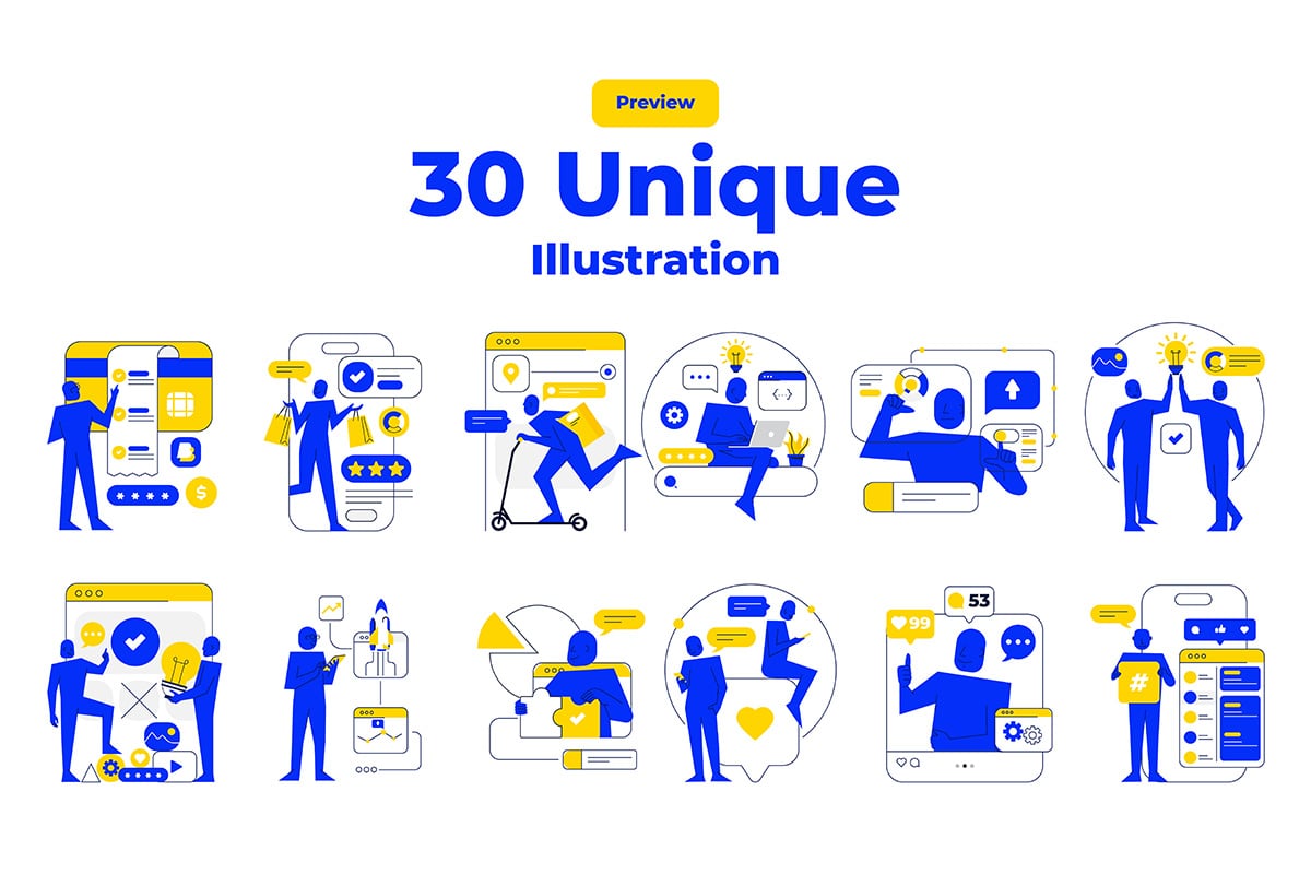 Flat Business Illustration Pack – Bold Blue &amp; Yellow