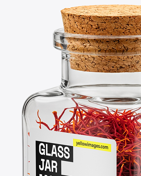 Square Glass Jar with Saffron Threads Mockup