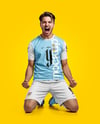 Soccer Player Wearing Jersey and Shorts Mockup