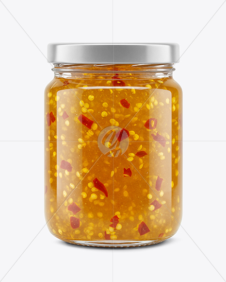 Clear Glass Jar with Hot Pepper Jelly Mockup