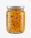 Clear Glass Jar with Hot Pepper Jelly Mockup