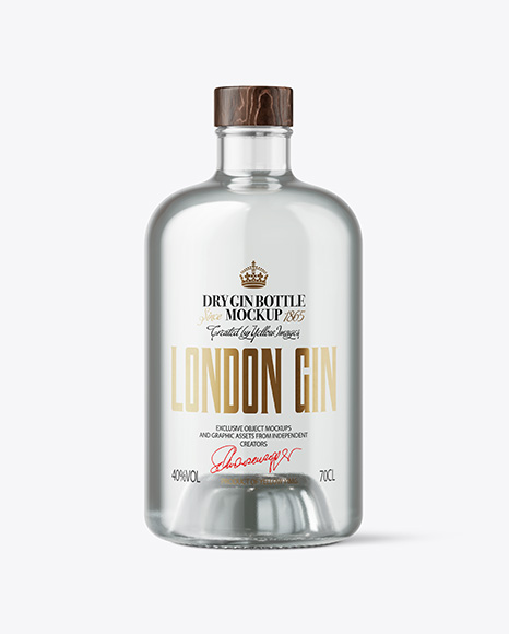 Dry Gin Bottle with Wooden Cap Mockup - Paper label