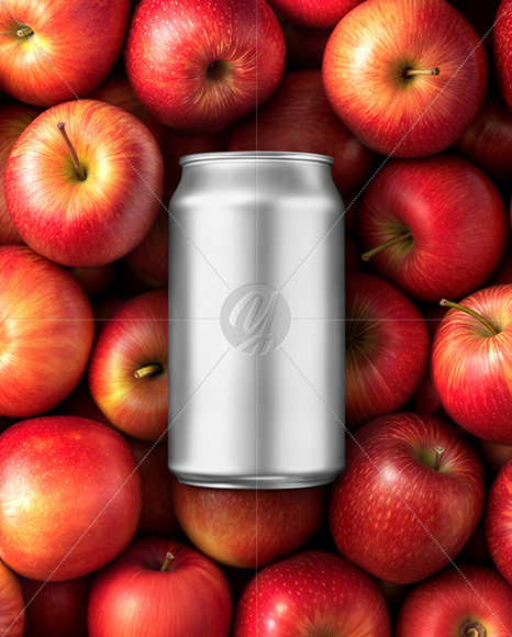 12oz Drink Can on a Stack of Red Apples Mockup