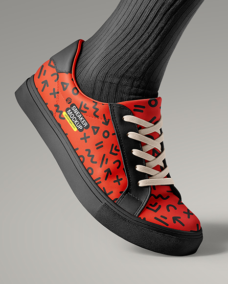 Woman Wearing Sneakers and Socks Mockup