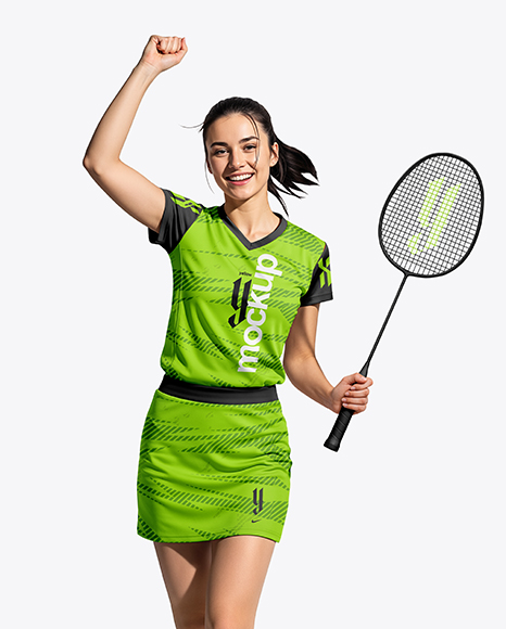 Woman Wearing Badminton Uniform Mockup - Kit mockup psd