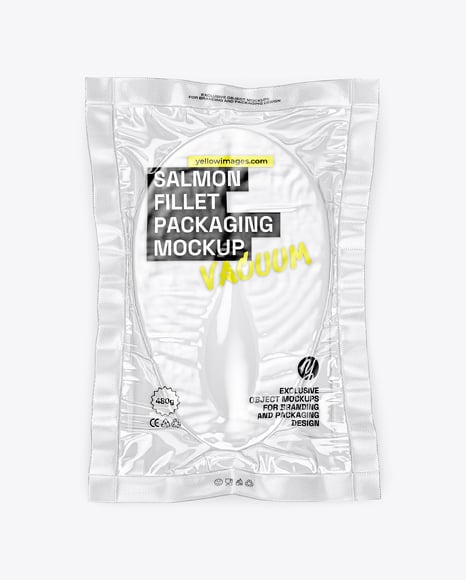 Clear Plastic Flow-Pack with Salmon Fish Steak Mockup