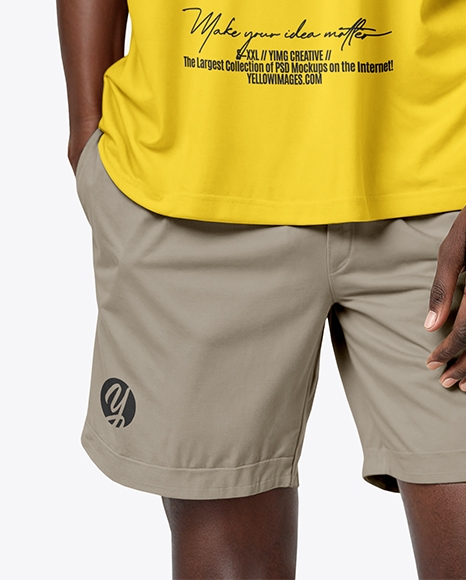 Black Man Wearing Oversize T-Shirt and Shorts Mockup