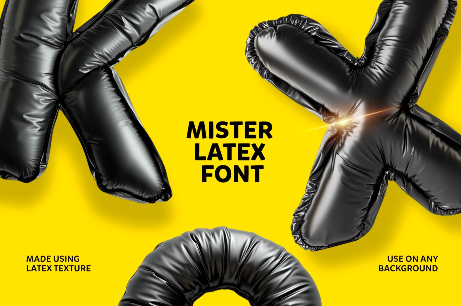 Mister Latex Font: Geometric 3D Black Plastic Alphabet PNG