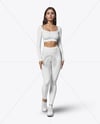 Woman Wearing a Long Sleeve Crop Top and Leggings Mockup