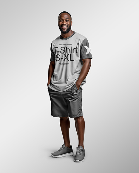 Black Man Wearing T-shirt and Shorts Mockup