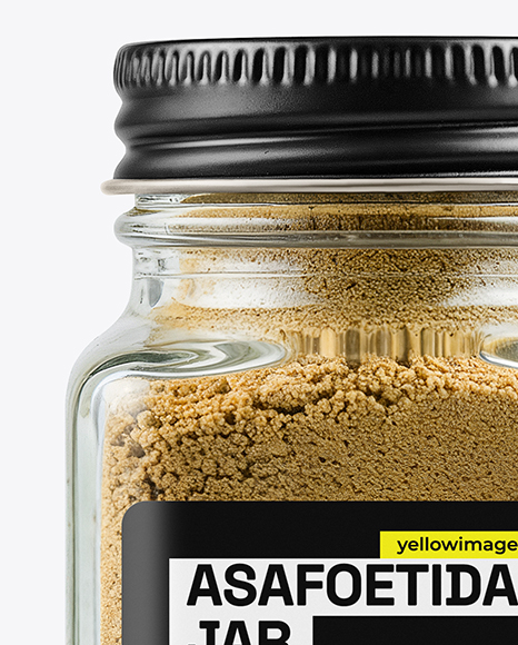 Square Glass Jar with Asafoetida Spice Mockup