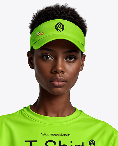 Young Black Woman Wearing Oversized T-Shirt and Sun Visor Mockup