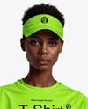 Young Black Woman Wearing Oversized T-Shirt and Sun Visor Mockup