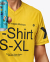 Man Wearing a T-shirt Holding 12oz Drink Can Mockup