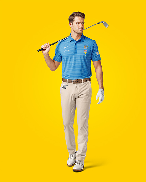 Man Wearing Golf Shirt and Chinos Mockup
