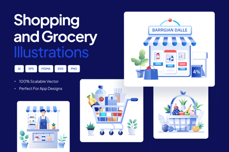 Grocery Shopping Illustrations - Graphics