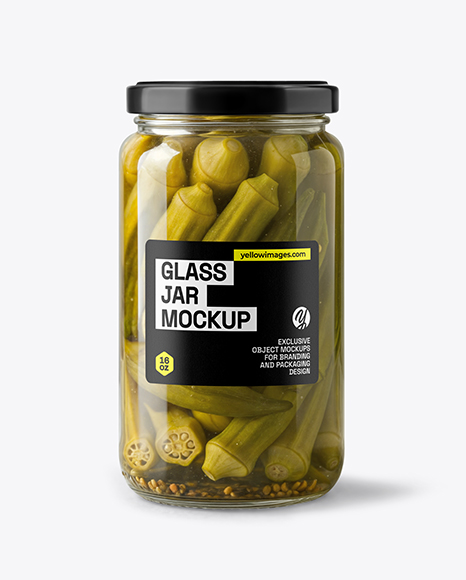 Glass Jar with Pickled Okra Mockup - Glass+Jar+Of+Pickled+Cucumbers+Mockup+Set+In+Packaging+Mockups