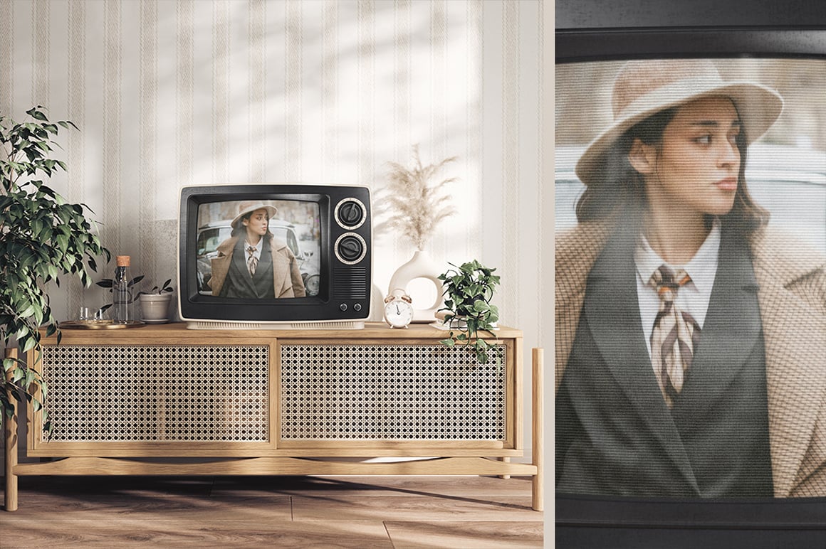 Old TV Screen In The Interior Mockup