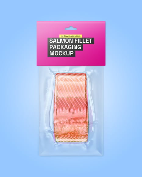 Clear Plastic Packaging with Salmon Fish Fillet Mockup