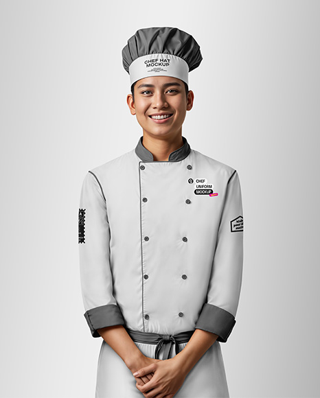 Asian Man Wearing Chef Uniform and Chef Hat Mockup