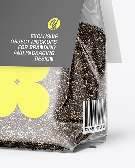 Transparent Package with Chia Seeds Mockup