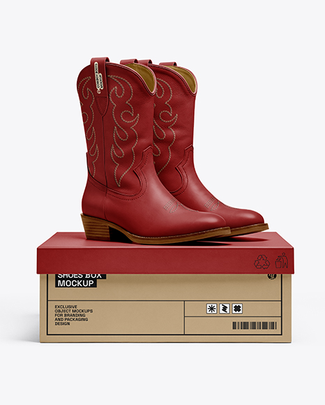 Cowboy Boots on Shoe Box Mockup - Shoe mockups
