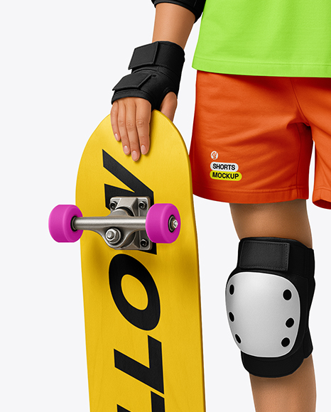 Girl in Protective Gear with Skateboard Mockup