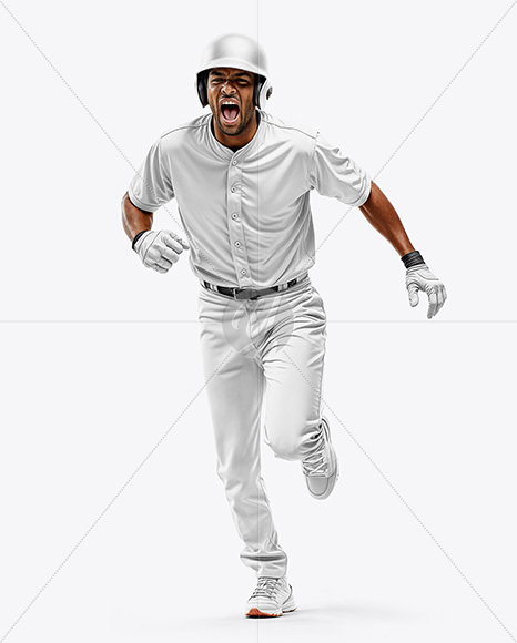 Running Black Man Wearing a Full Baseball Kit Mock