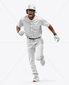 Running Black Man Wearing a Full Baseball Kit Mock