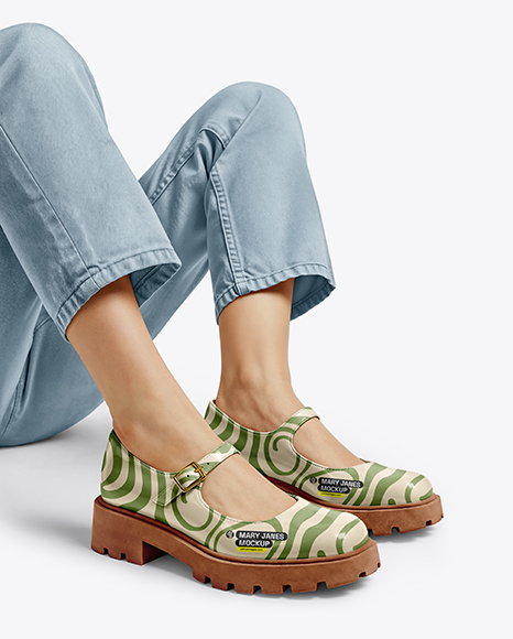 Mary Janes on Woman's Legs with Jeans Mockup - Mockups