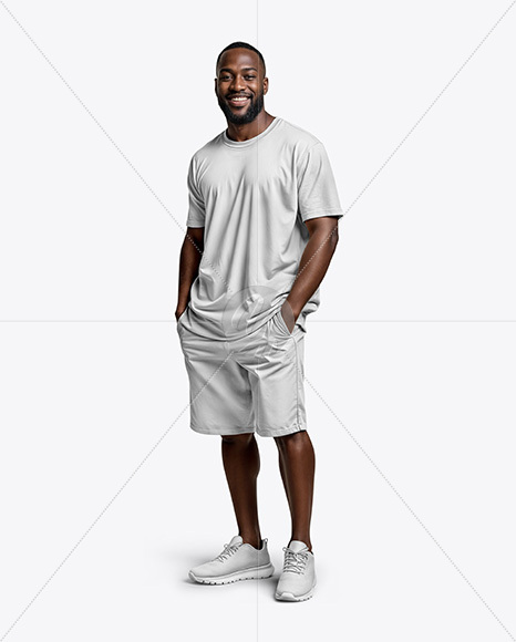 Black Man Wearing T-shirt and Shorts Mockup