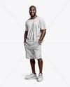 Black Man Wearing T-shirt and Shorts Mockup