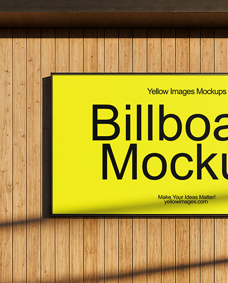 Billboard on a Wall with Wooden Slats Mockup