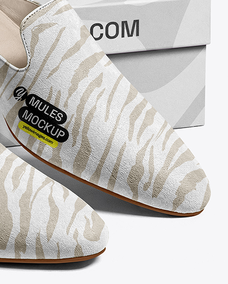 Pair of Suede Mules with Shoe Box Mockup