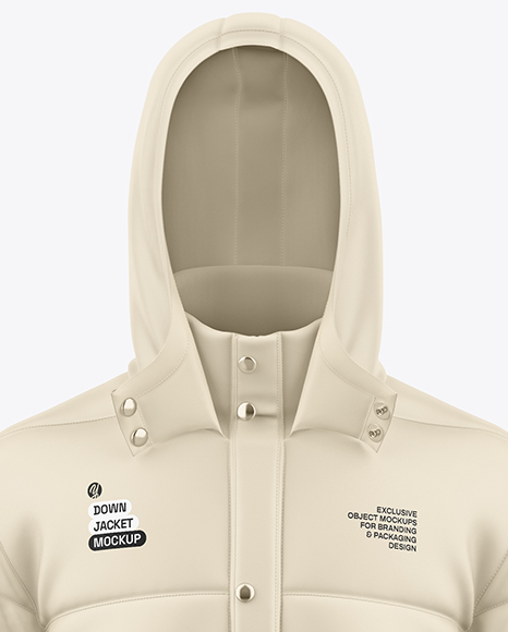 Men's Long Hooded Down Jacket Mockup - Front View