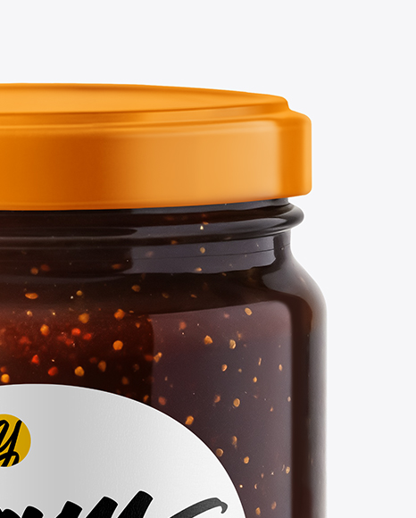 Clear Glass Jar with Fig Jam Mockup