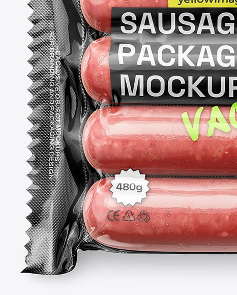 Glossy Plastic Flow-Pack with Sausages Mockup