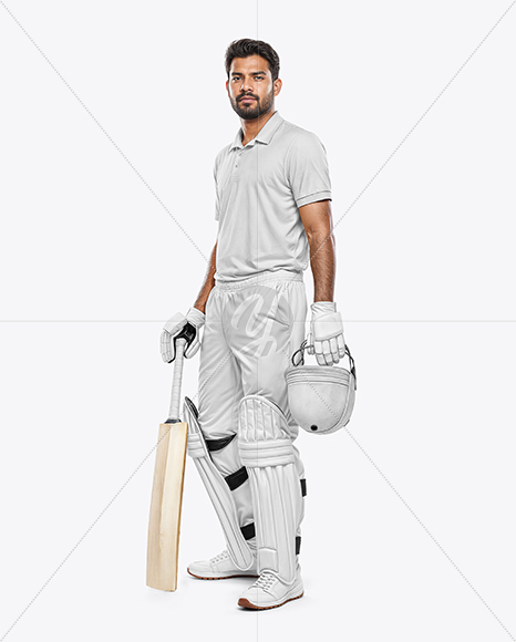 Indian Man Wearing Full Cricket Kit with Bat Mockup