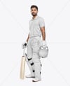 Indian Man Wearing Full Cricket Kit with Bat Mockup
