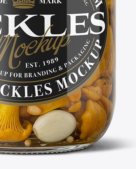 Glass Jar with Chanterelles Mushrooms Mockup
