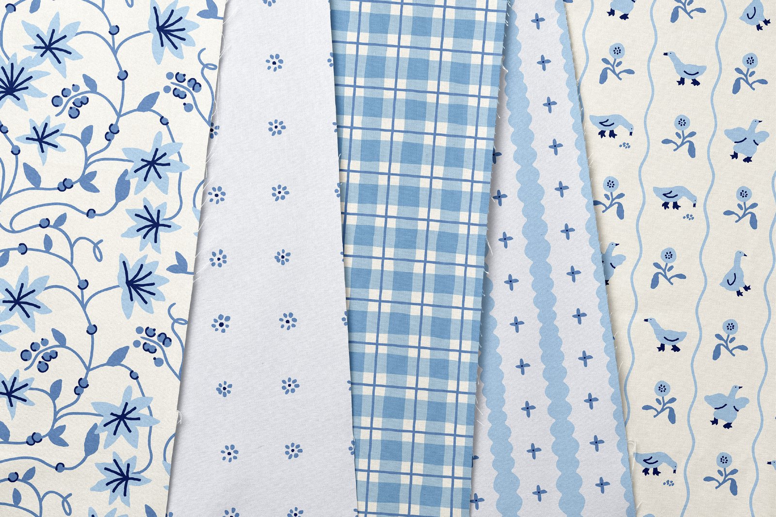 Cobalt Cottagecore. Seamless Patterns