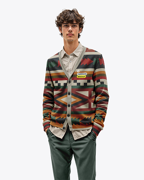 Young Man Wearing Cardigan and Shirt Mockup - Jumper