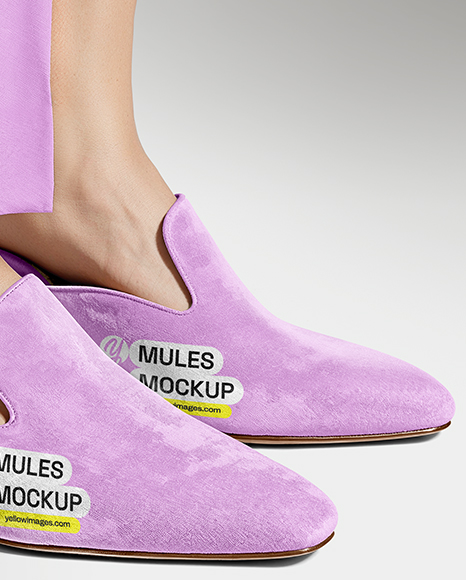 Pair of Suede Mules on Woman's Legs Mockup
