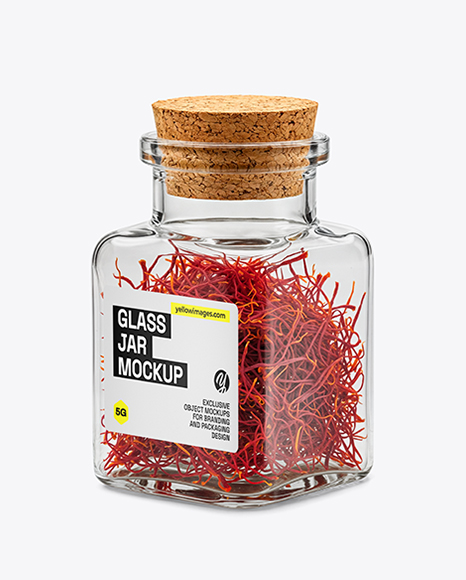 Square Glass Jar with Saffron Threads Mockup - Realistic mockups