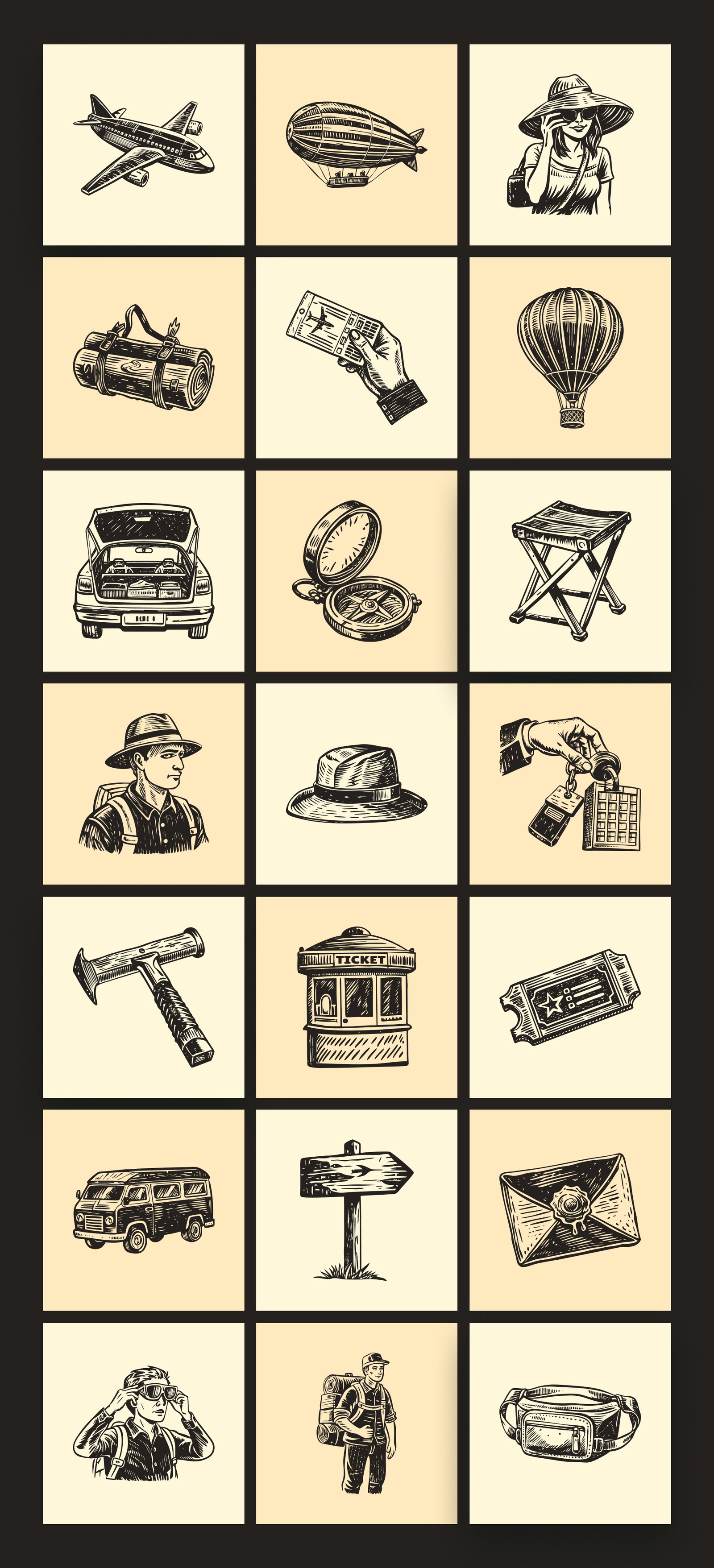 Vintage Travel Illustration Set