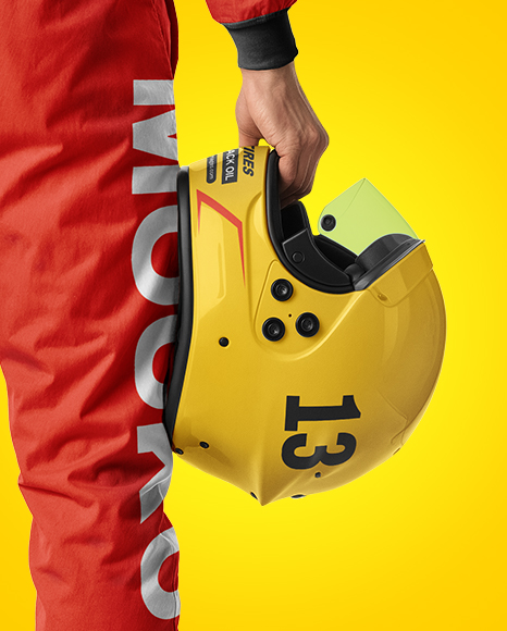 Man Wearing Racing Kit with Helmet Mockup