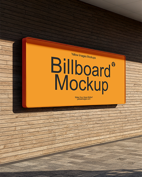 Outdoor Billboard on Wooden Wall Mockup