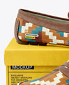 Pair of Suede Moccasins with Shoe Box Mockup