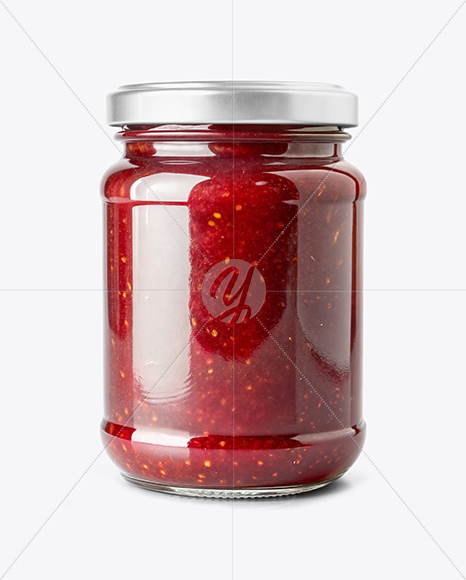 Clear Glass Jar with Raspberry Jam Mockup