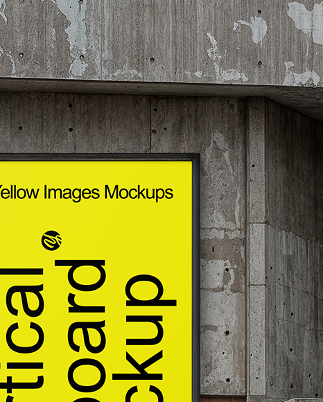 Vertical Billboard on a Brick and Concrete Wall Mockup
